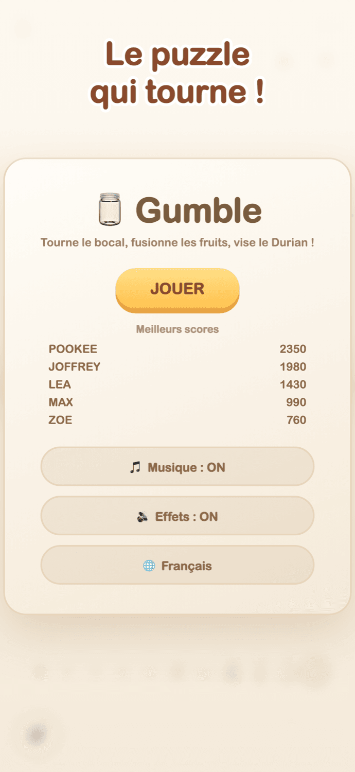 Écran d'accueil de Gumble