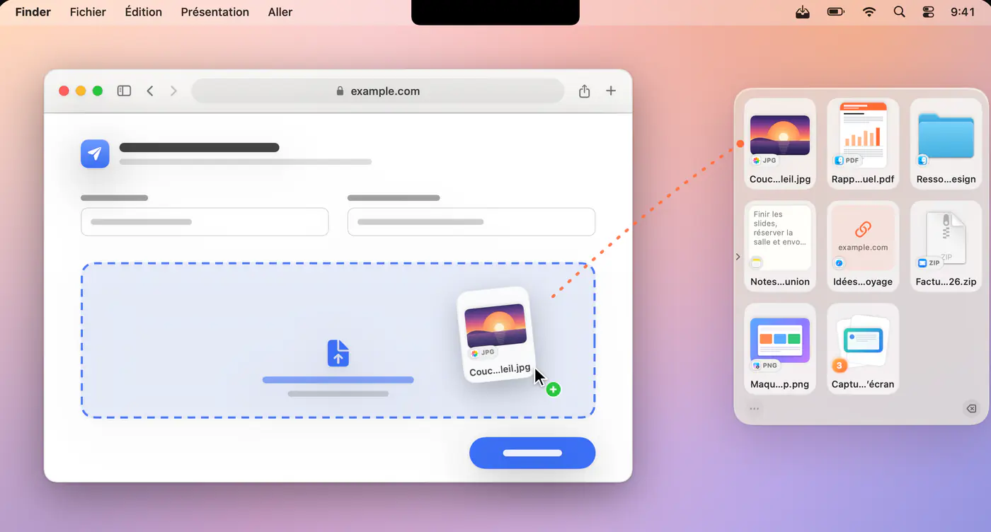 Une image glissée depuis l'étagère vers un formulaire web