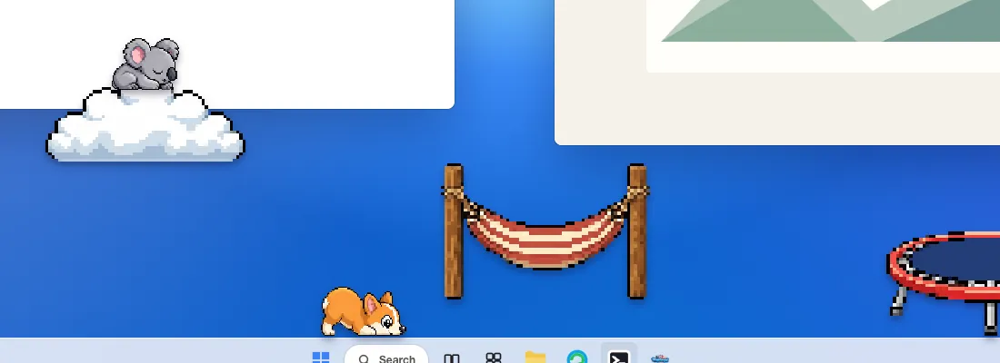 Un nuage, un hamac et un trampoline sur le bureau